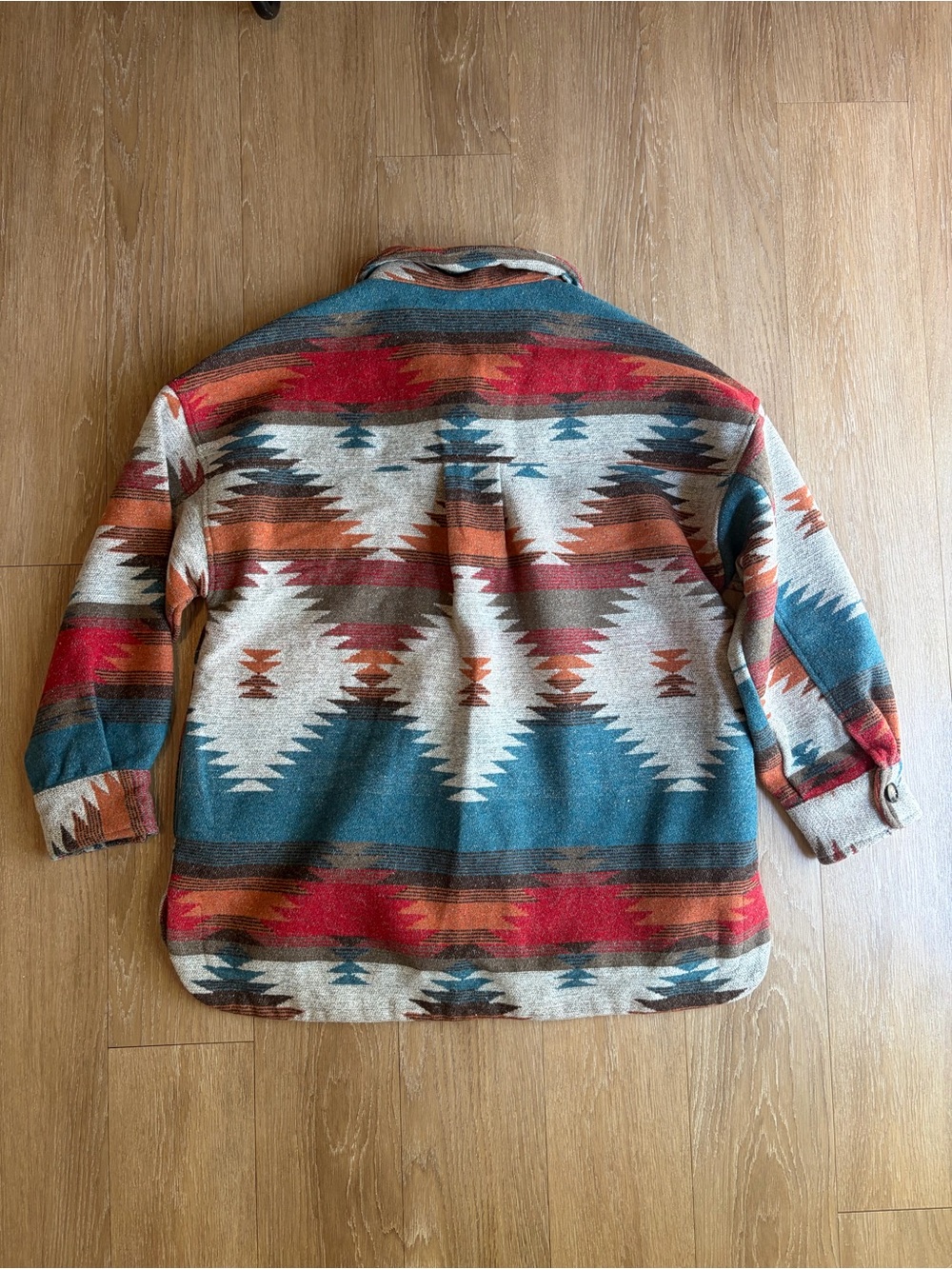 Altar’d State Aztec Pattern Button-Up Jacket/ Shacket in Teal & Rust - Picture 5 of 9